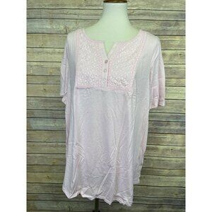 Woman Within 14/16 M Popover Blouse Pink Short Sleeve Stretchy Knit Boho Peasant